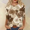 Women's Fashion Casual Round Neck Three-quarter Sleeve Retro Floral Print T-shirt Top