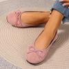 Plus Size Women's Black Suede Ballet Flats with Bow - Soft Sole & Shallow Mouth for Commuting