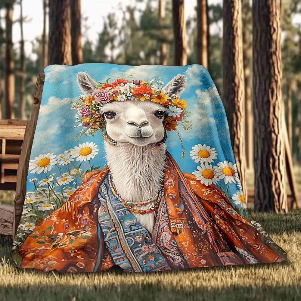 1pc Floral Llama Jacket Outdoor Blanket - Lightweight Flannel Throw For Travel, Camping, Livingroom, Couch, Chair yy251114246