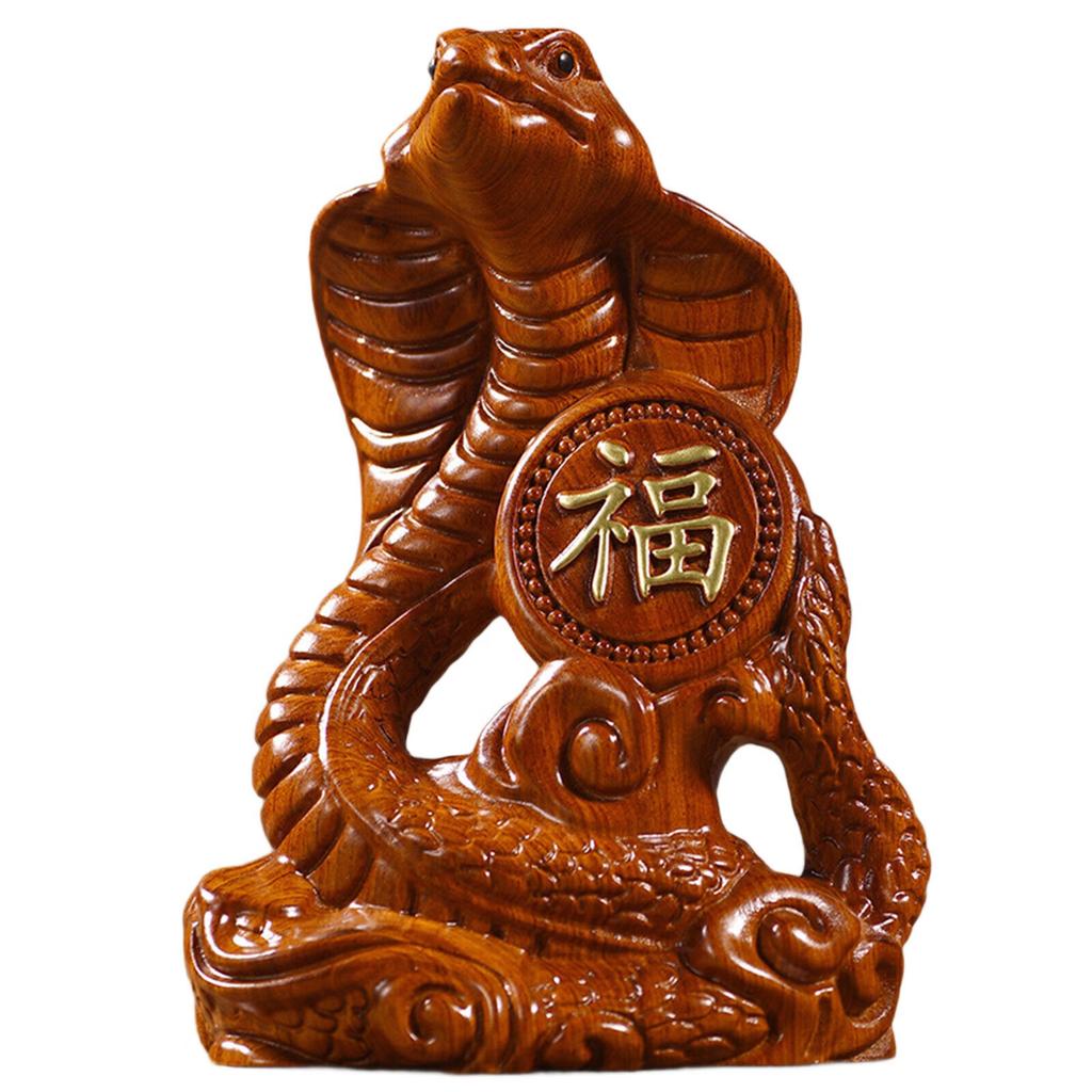 New Years Gift Wooden Zodiacs Snake Figurine Landscape Ornament for Home Decorations Office Desk Accessories