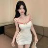 [With Chest Pads] Pure Lust Sexy Suspender Fake Two-piece Tight Dress Bow Spice Girl Lace Hem Skirt