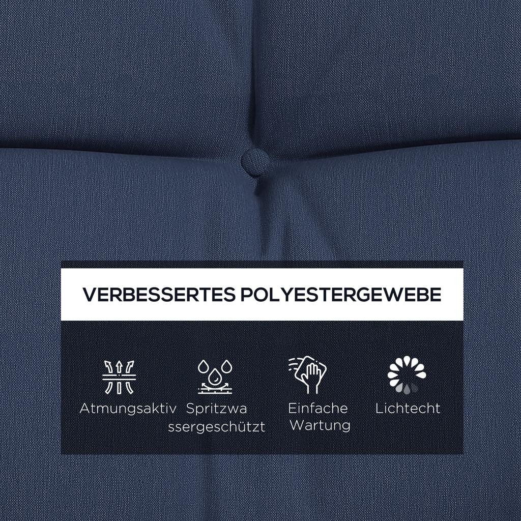 Set di 4 Cuscini per Seduta, 150x50 cm Cuscini per Sedia Idrorepellenti con Laccetti, Spessore 10 cm Blu Navy
