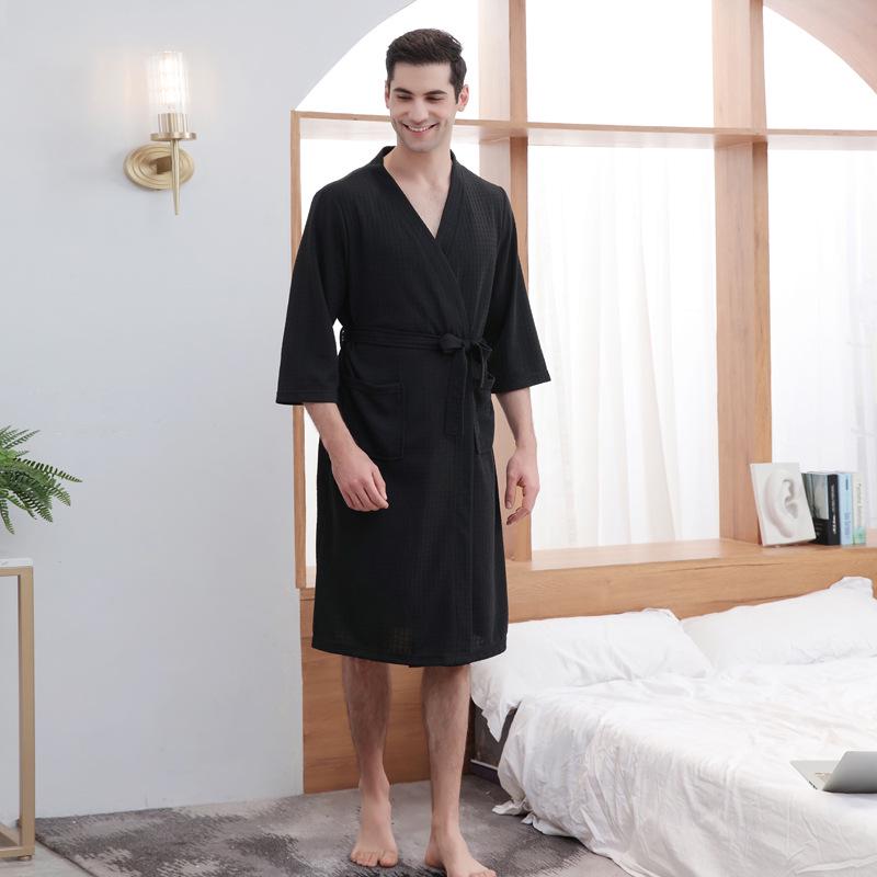 Unisex Quick-Dry Waffle Bathrobe - Lightweight, Absorbent, Ideal for Spa & Sauna