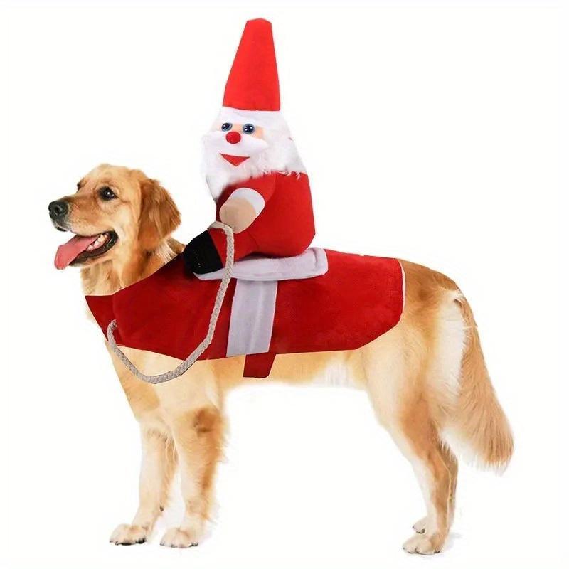 Süßer Weihnachtsmann auf Rentier Hundekostüm Warm Hund Haustier Weihnachten Verwandlungsmantel Schal Niedlicher Weihnachtsmann auf Rentier Hund