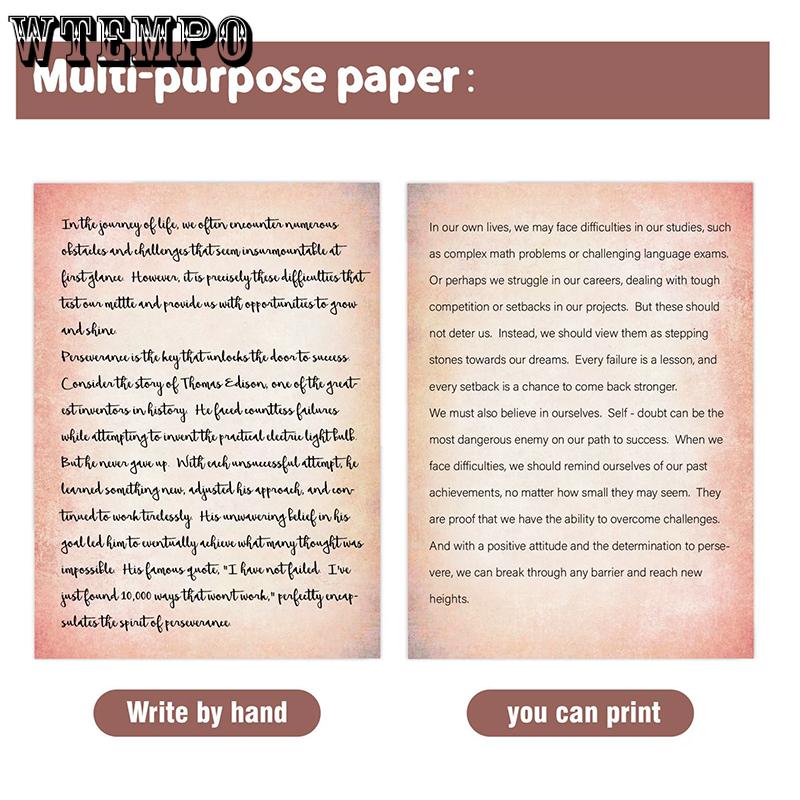 WTEMPO Carta Bianca da Scrittura/Disegno Vintage Carta da Cancelleria Spessa Bicolore Carta da Stampa Retrò Carta Intestazione Fai-da-Te per Inviti Origami Artigianato