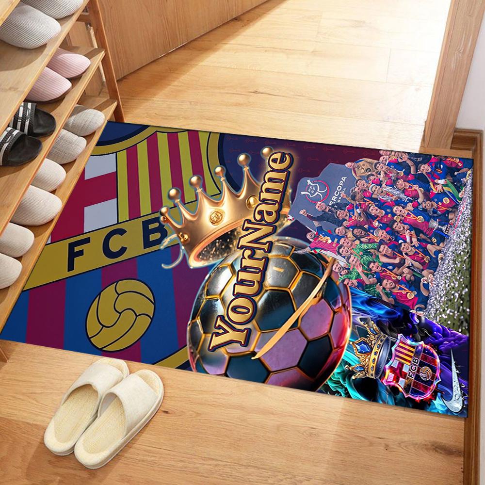 Fc Barcelona Customized Name Area Rug Design for Dormitory Entryway Outdoor Foyer Anti-slip Rug Office Home Decor Perfect Birthday/Christmas Gift Idea