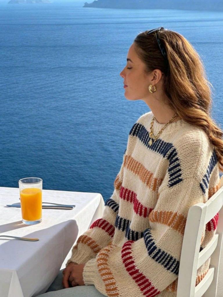 Women's Striped Round Neck Color Block Loose Knit Sweater - Spring/Autumn