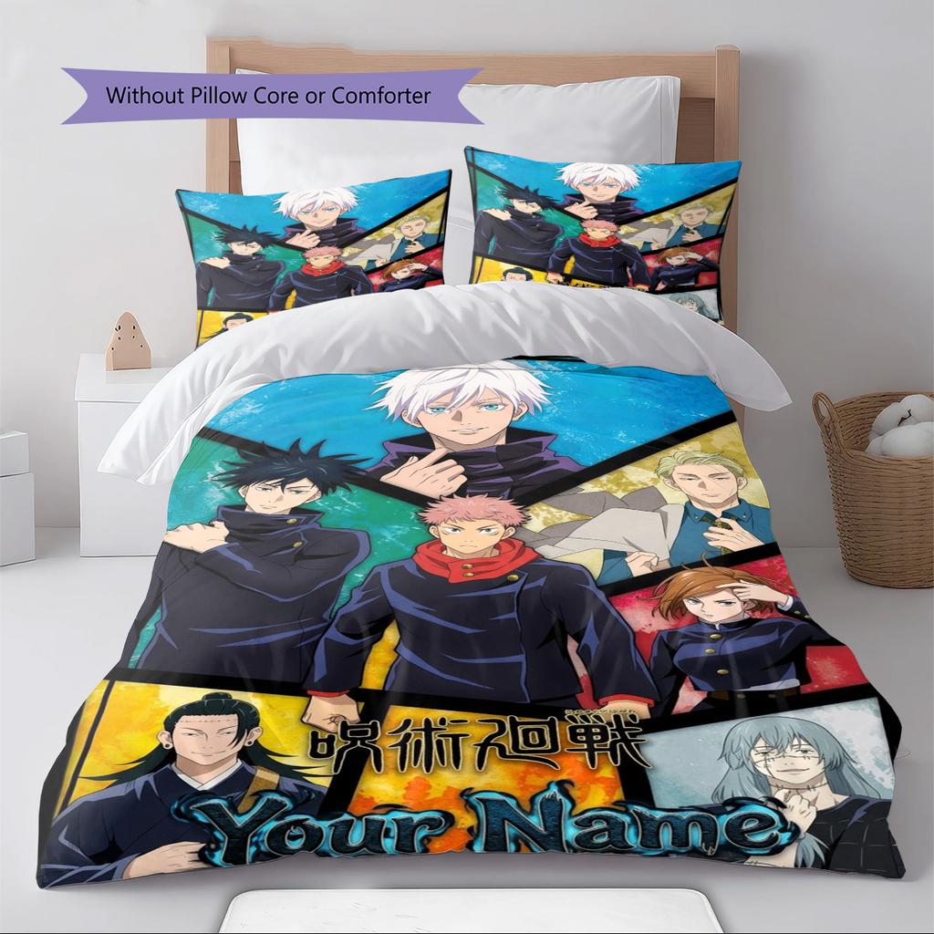 Name Custom Jujutsu Kaisen Pattern Bedding Set Quilt Cover Pillowcase Home Decor Gift (1 * Duvet Cover + 2 * Pillowcase, Without Core)