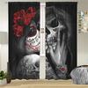2Pcs Gothic Skull Bride Curtains Black Red Rose Decor Living Room Bedroom Window Decorative Curtains Halloween Theme Curtains