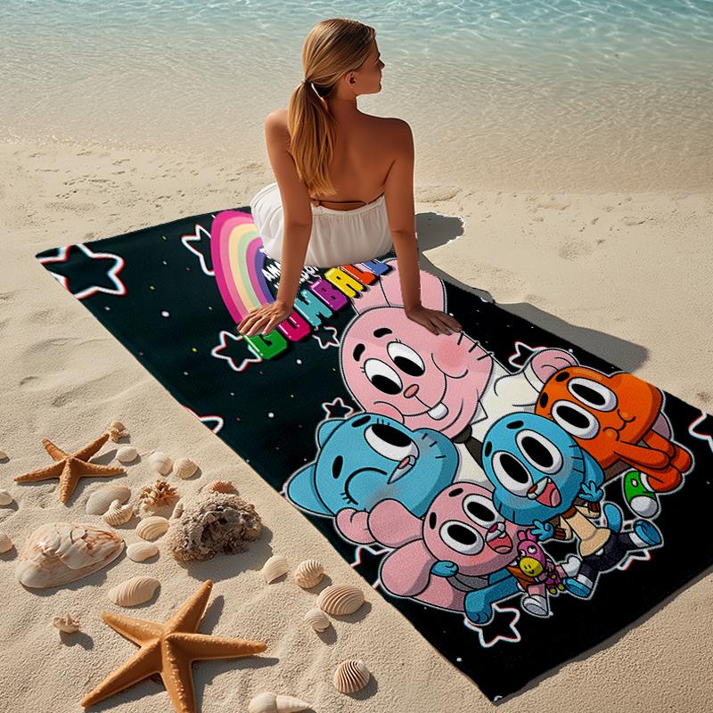 proof beach towel with a The Amazing World of Gumball1 pattern - soft,absorbent,quick-drying,machine washable - perfect for swimming,camping,bathing
