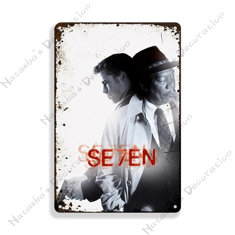 Classic Movie Poster Se7en Metal Sign Wall Plate Retro Decorative Sign Home Bar Club Cafe Cinema Wall Decor Vintage Metal Plaque