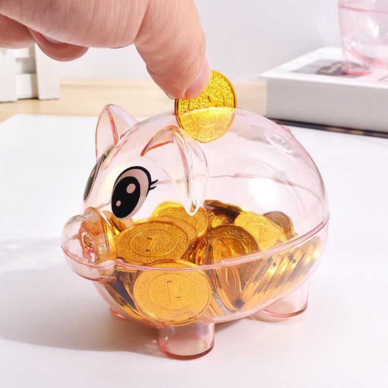 Transparent Pig Toy For Gift Kids Coins Piggy Bank Props Clear Pig Plastic Piggy Bank Coin Money Cash Collectible Saving Box
