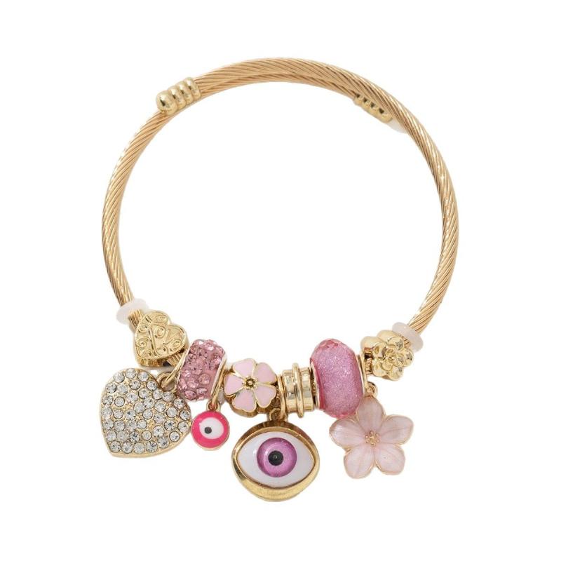 Lucky Blue Evil Eye Multi Element Stainless Steel Circle Beaded Bracelet Bangle Suitable For Women'S Daily Holiday Gifts