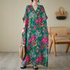 Summer V-neck Cotton Silk Large Size Loose Literary Vacation Style Beach Dresses