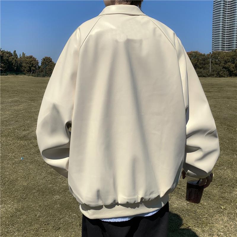 2023 Men's Trendy Leather Jacket - Autumn/Winter, Street Style, Korean-Inspired, Loose Fit, Hip-Hop Vibe