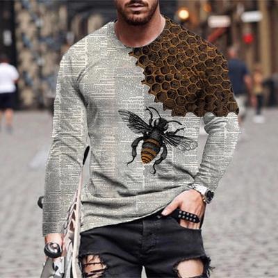 Autumn Winter Personalized Versatile Honeycomb Bee Pattern 3D Printed T-shirt Men Round Neck Long Sleeve Street Trendy Style T-shirt