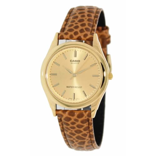 

Casio #MTP1093Q-9A Men s Leather Strap Fashion Gold Dial Analog Watch