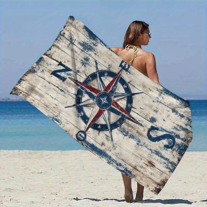 

1pc Extra Large Beach Towel, Family Pack, Vintage Blue Compass Print Beach Towel,Essential Travel Gift for Vacations,Lightweight W30*H60(CM)