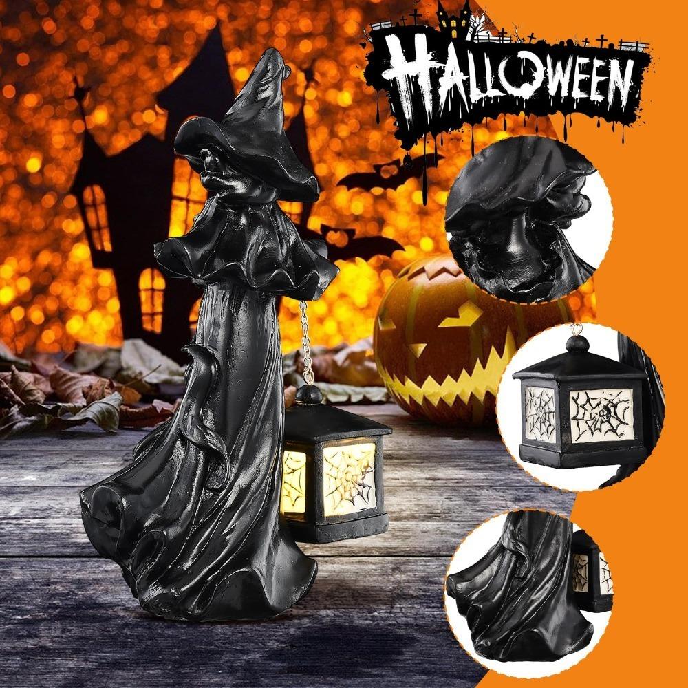 Resin Witch Lantern Statue LED Witch Statues Hell Messenger Halloween Decorations With Candle Light Faceless Ghost Sculpture