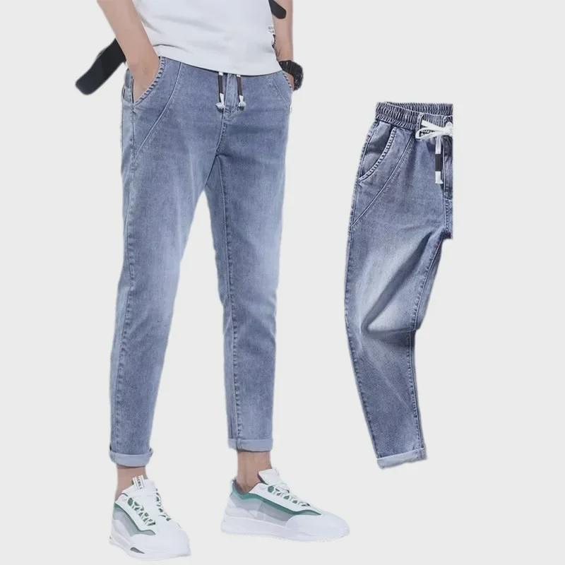 Light Men's Stretch Denim Harem Pants - New Loose-Fit Casual Nine-Point Style