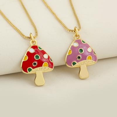 Nidin Cute Enamel Mushroom Pendant Necklace For Women Girls Colorful Zircon Dainty Chain Choker Aesthetic Trendy Jewelry Gifts