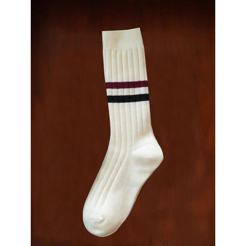 Fall/Winter Kids Wool Striped Plush Socks - College Style Athletic High-Waist Color-Contrasting Cashmere Warmth Mid-Calf Socks