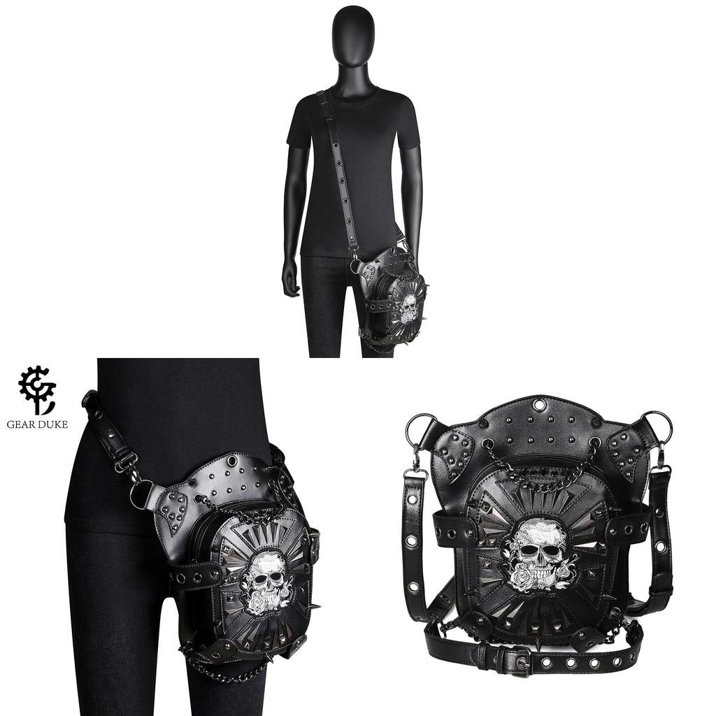 Punk Motorcycle Bag For Women With Pu Material And Chain Strap For Daily Use
