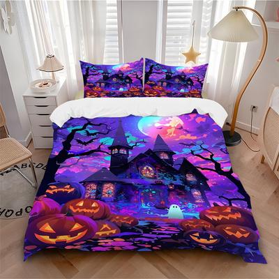 3pc Halloween Haunted Cover Set - 1 Quilt Cover + 2 Pillowcases, All Seasons Bedroom Setting, Perfect for Home024