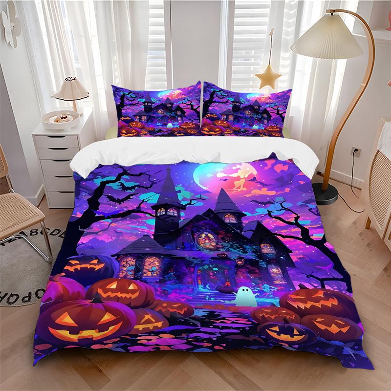 

3pc Halloween Haunted Cover Set - 1 Quilt Cover + 2 Pillowcases, All Seasons Bedroom Setting, Perfect for Home024 135x200cm