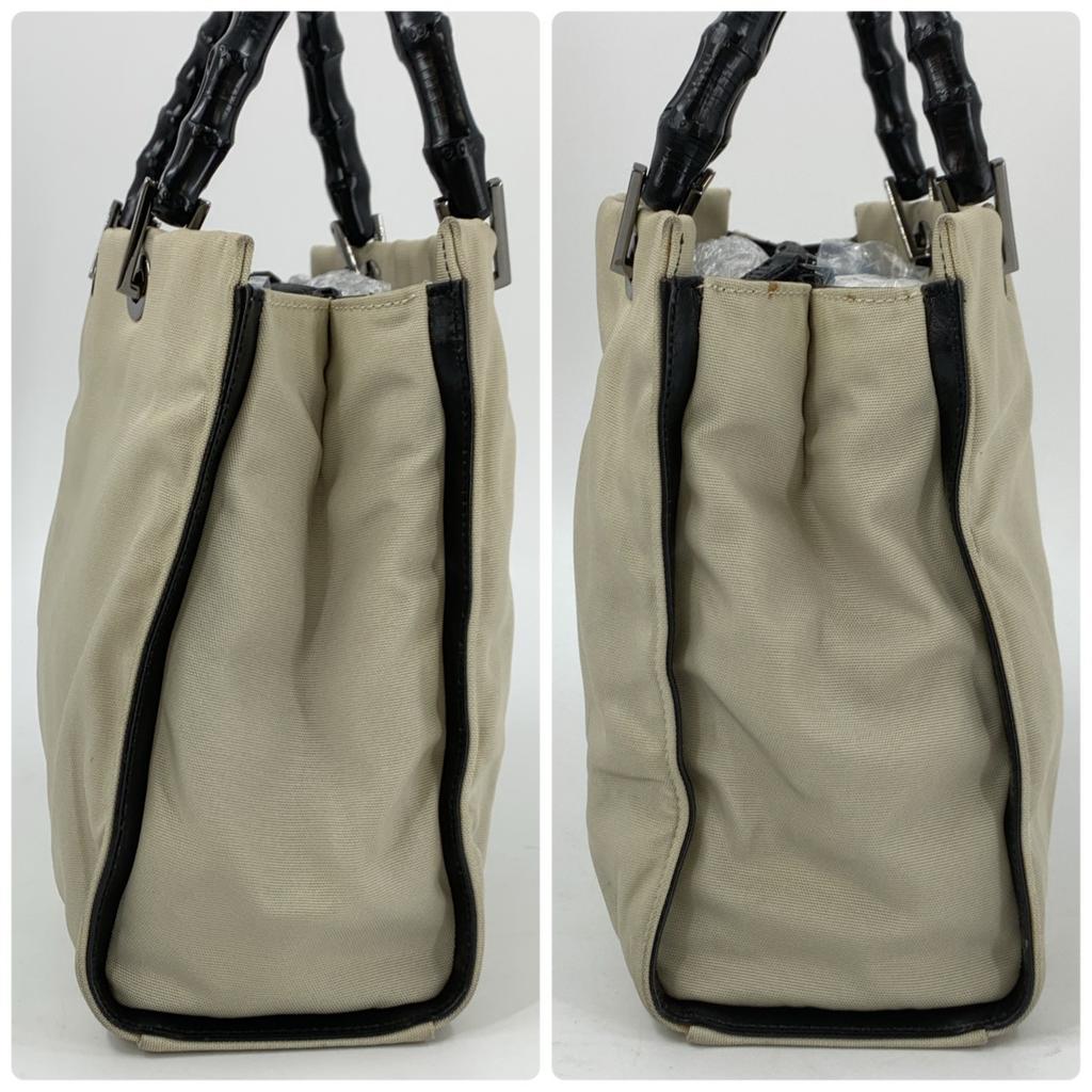 GUCCI Bamboo Handbag Tote Bag Nylon Canvas Leather Beige Ivory White Black 002 1010