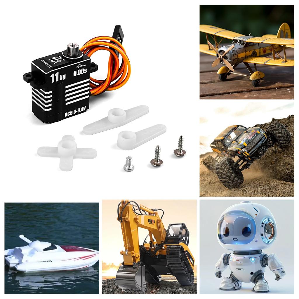 Micro 11KG 0.06S Digital Coreless HV Programmable Servo, 8.4V, 180270360°, Metal Gear, for RC Cars (180°)