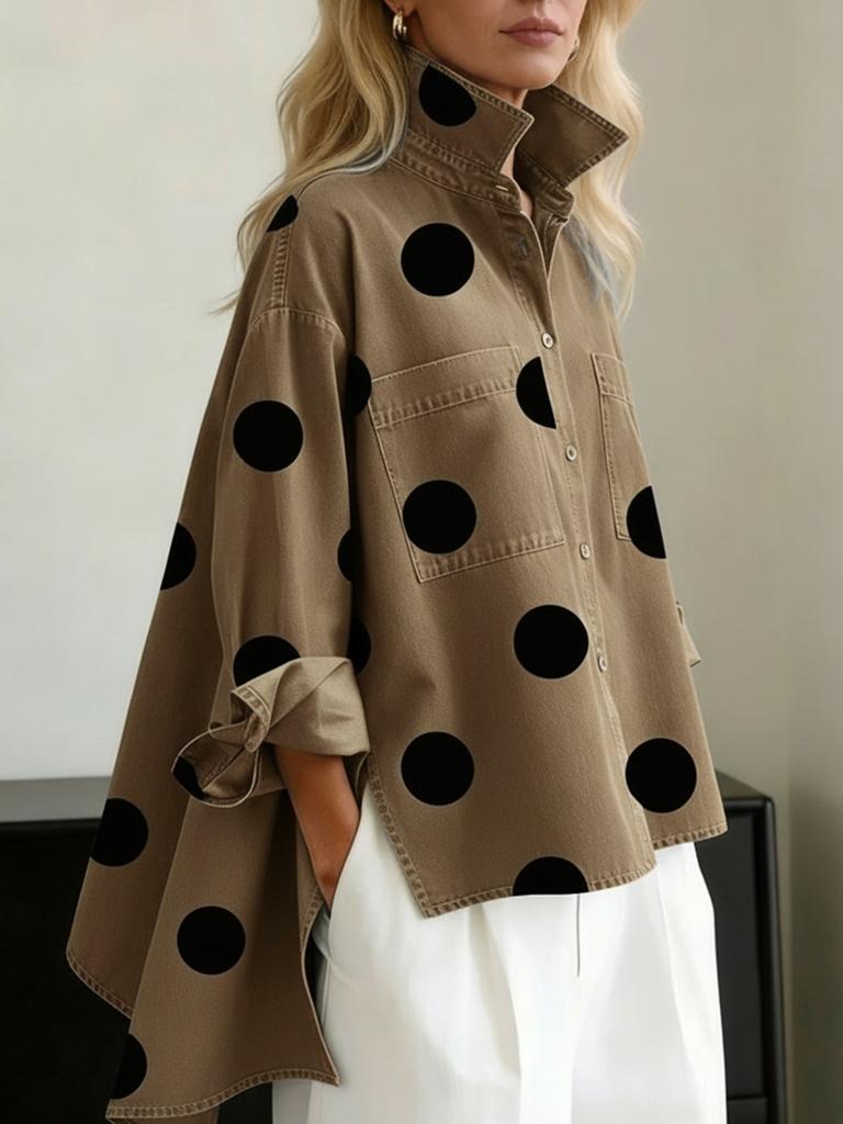 European and American cross-border 2026 printed imitation denim stand-up collar casual shirt