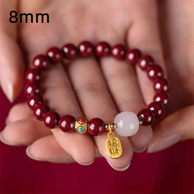 Vintage Good Luck Natural Stone Cinnabar Red Gold Color Pearl Beads Beaded Chinese Style Bracelet for Women Party Jewelry Gift
