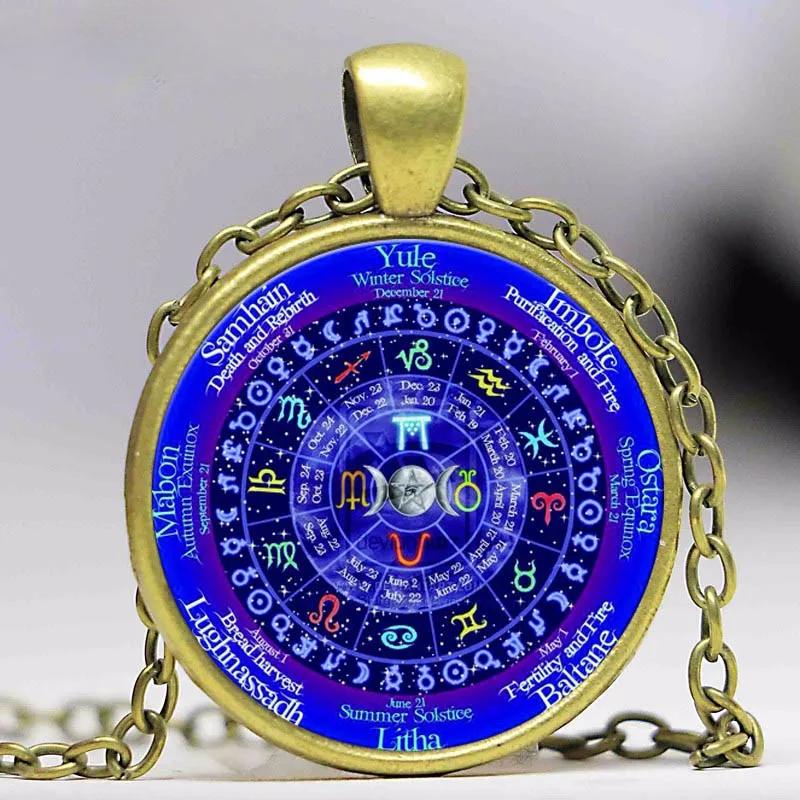 

1pcs Zodiac Wicca Logo Necklace Pendant Pentagram Wiccan Vintage Chain for Women Clothing Accessories Necklace Pendant Bronze
