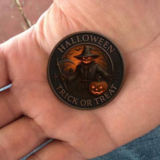 Halloween Challenge Coin Scarecrow Pumpkin Reaper Edition Metal Coin Trick (Skull Side)