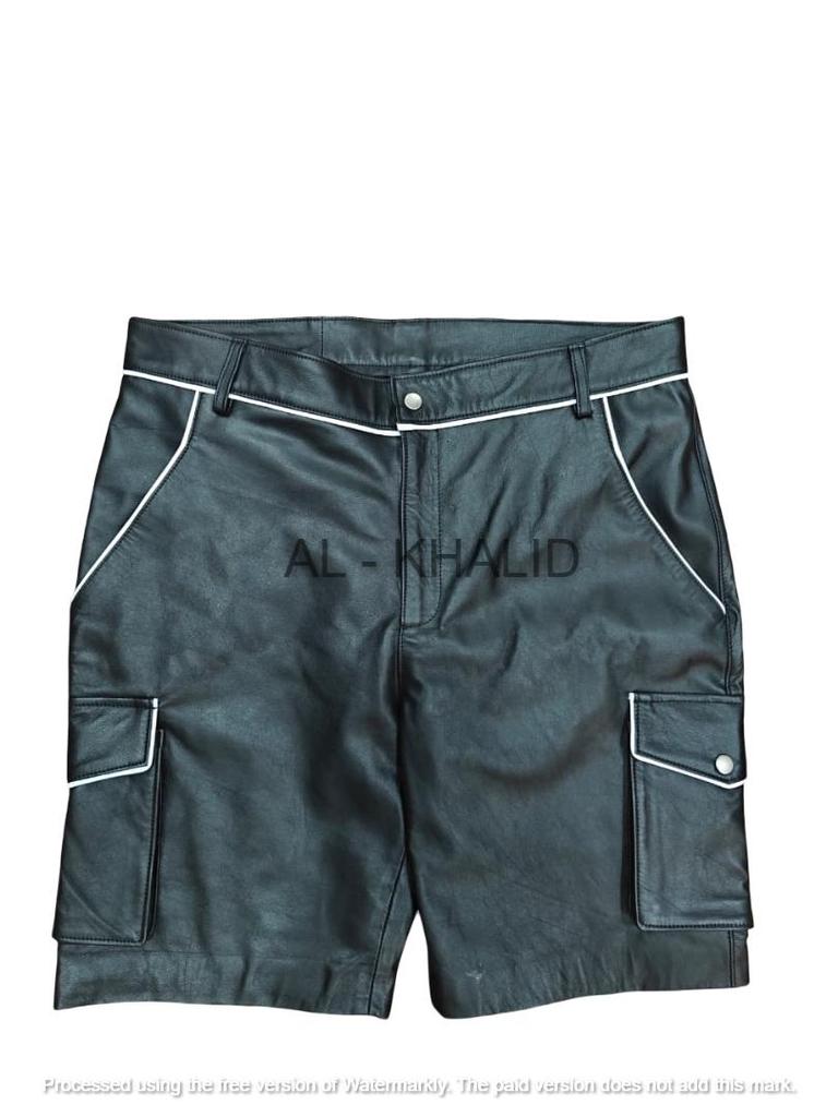 Stijlvolle Short Broek Heren Zwarte Lederen Shorts Handgemaakt Zacht Schapenvacht Cargo