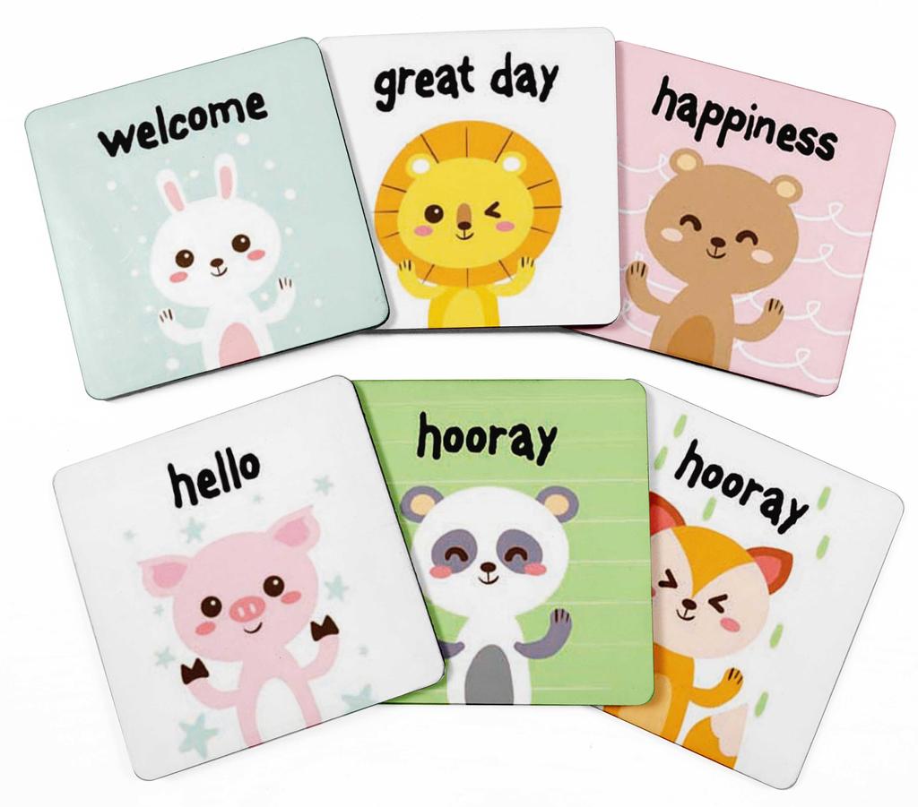 Inkdotpot Set of 6 Drink Coasters Decorative Non,Slip Cork Base 4-inch Square Printed Coasters Easy Clean