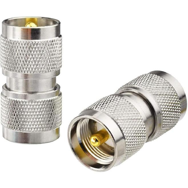 DHT Electronics RF coaxial Coax Adapter UHF Male to Male PL-259 Connector Pack of 2