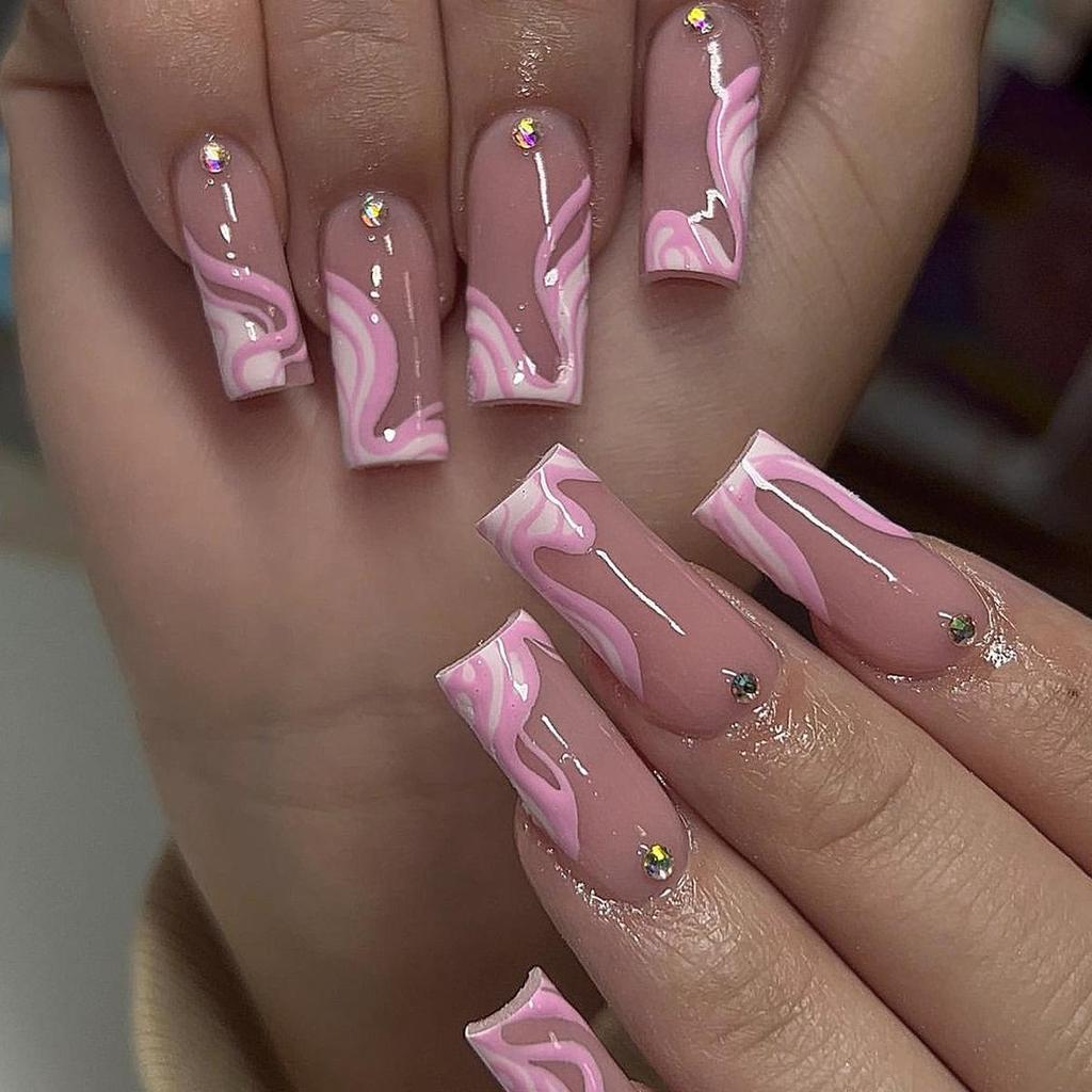 Barbie Pink Rhinestone Wave Stiletto Wearable Nail Art Patches