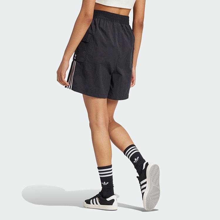 Adidas Originals Adicolor Cargo Shorts With Striped Print Logo And Mid-Rise Relaxed Fit Women Bottoms Black JH1077