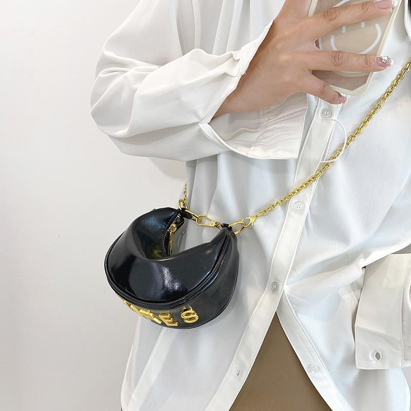 

Women s Trendy Cool Bag Ins Super Bright Face One-shoulder Cross-slung Crescent Dumpling All-matching Underarm чорний