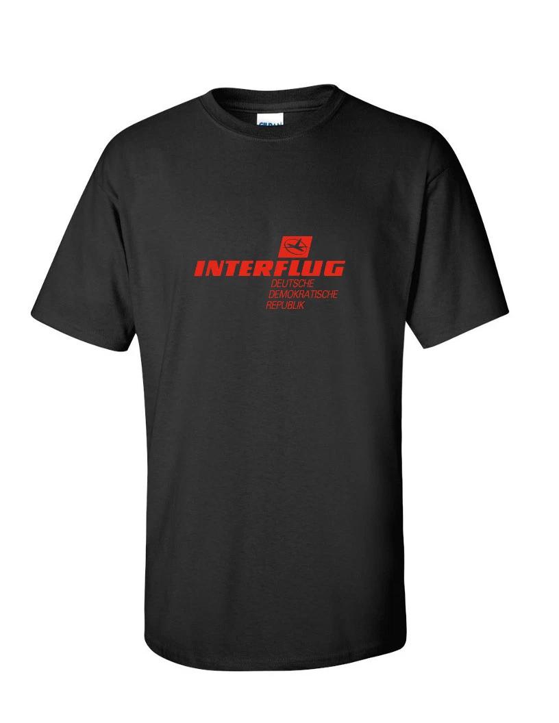 Interflug Red Vintage Logo German Airline Black Cotton T-Shirt XL