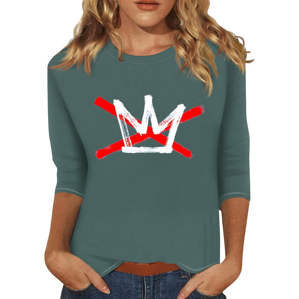 Women's Fashionable Casual Three-quarter Sleeve Round Neck Top