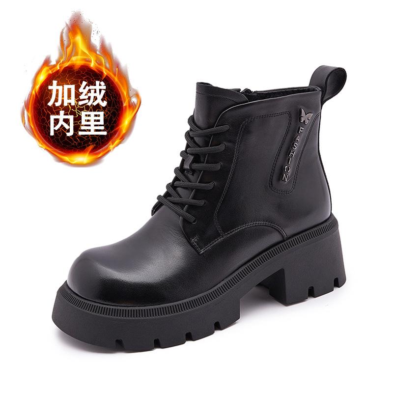 Thick-soled Martin boots women's 2025 autumn and winter new thick-heeled medium boots versatile rubbing retro velvet warm short boots