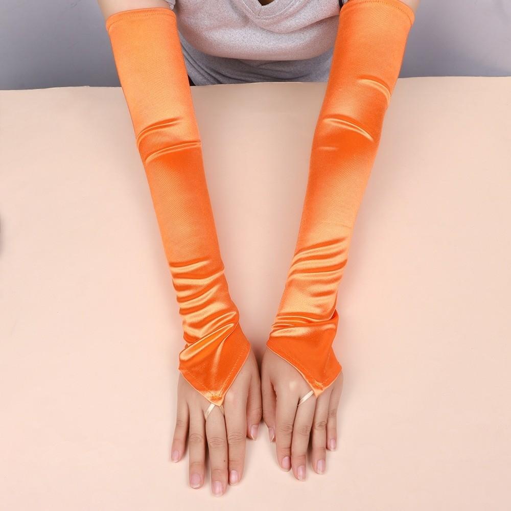 Satin Hook Finger Gloves Solid  Retro Long Fingerless Gloves New Women Gloves  Wedding Bride