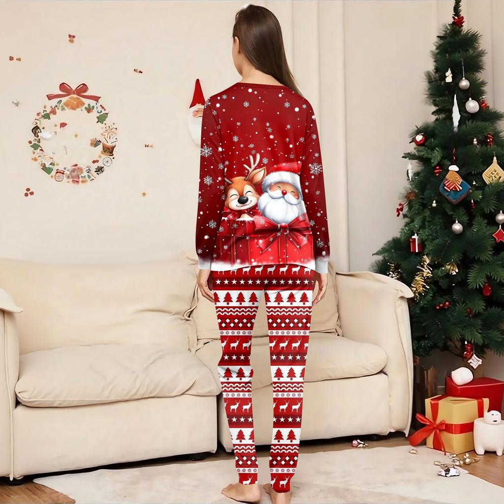 Family Matching Print Sets Pajamas Loungewear Outfits Family Matching Long Sleeve Tops+Pants Set
