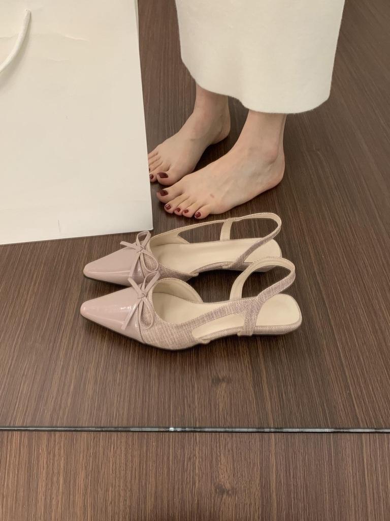 Gentle Shoes Small Slope Heel Bag Head Sandals Women Bow Pointed Empty Single Shoes Women