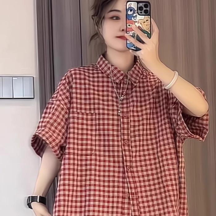 

Premium 2025 Women s Summer Plaid Short Sleeve Shirt - Elegant and Relaxed Fit XL