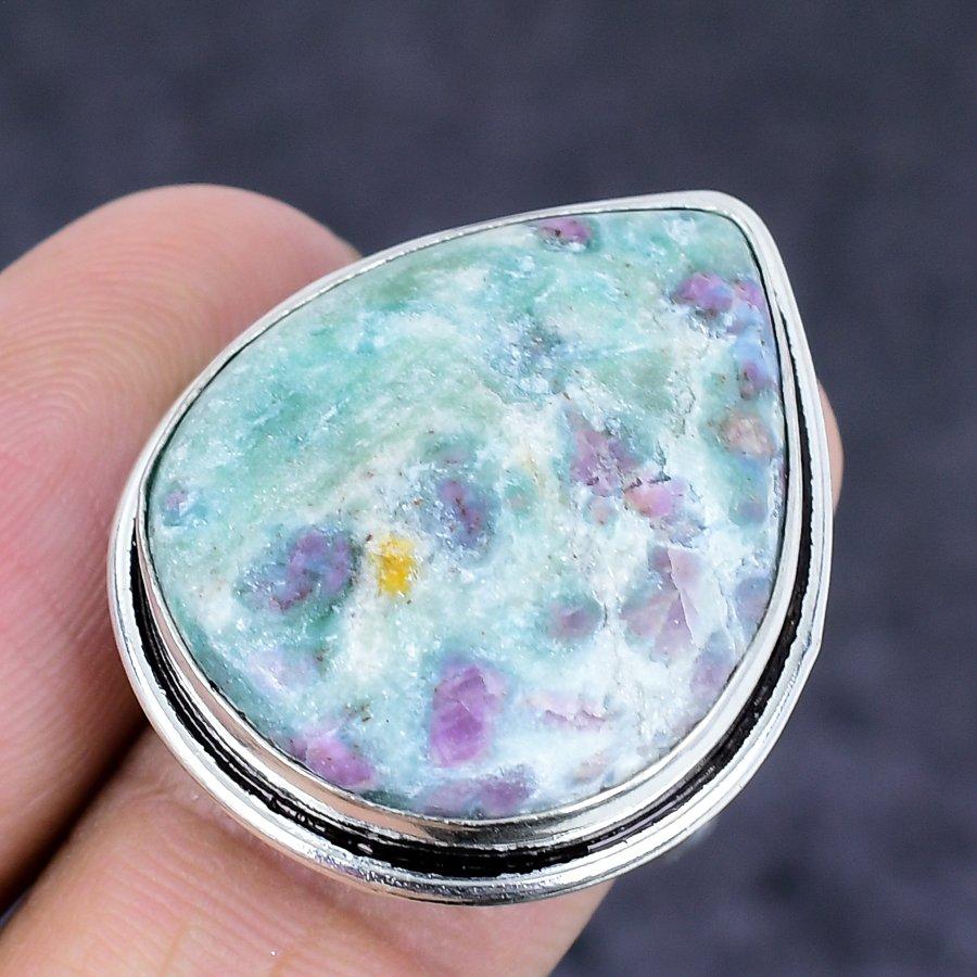 Natural Ruby Fuchsite Gemstone 925 Sterling Silver Jewelry Ring Size 7.5 v9E73