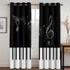 Black Music Abstract Piano Note Art Modern Thin 2 Pieces Light Filtering Curtains for Living Room Bedroom Window Drape Decor